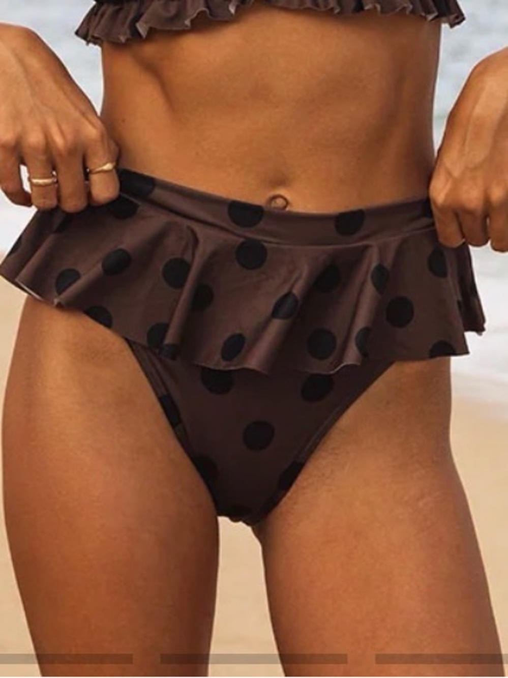 Albion Fit BLACK COCOA DOT PEPLUM BIKINI BOTTOMS